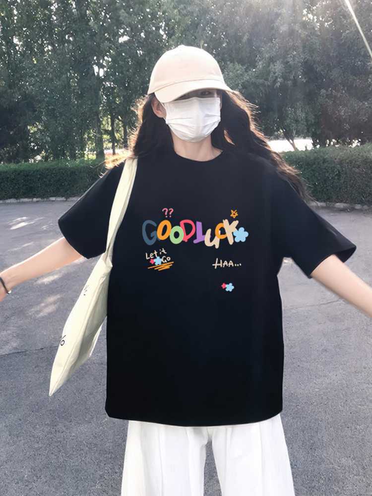 カットソー カラフル文字プリント半袖カットソー