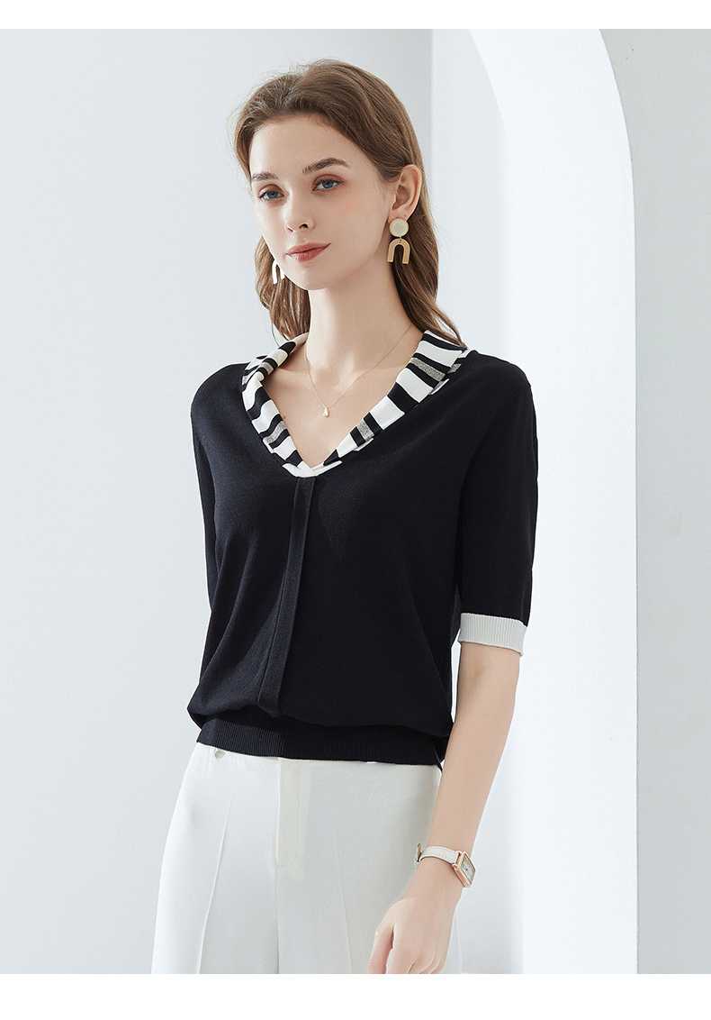 カットソー 縁取りデザインVネックカットソー