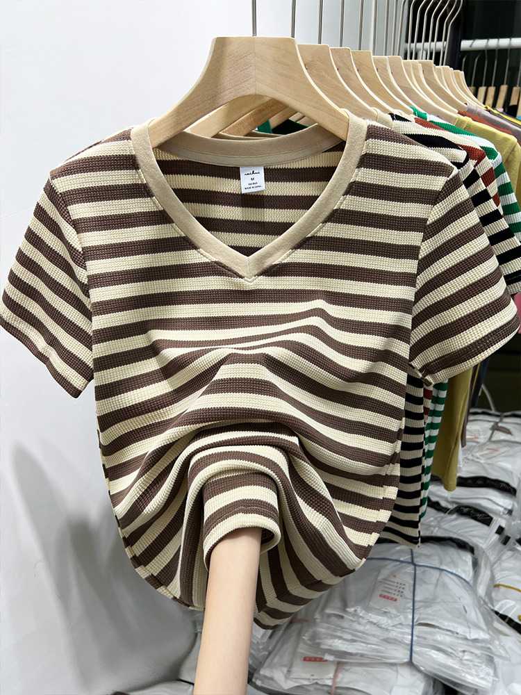 カットソー リラックスボーダーワッフルVネック