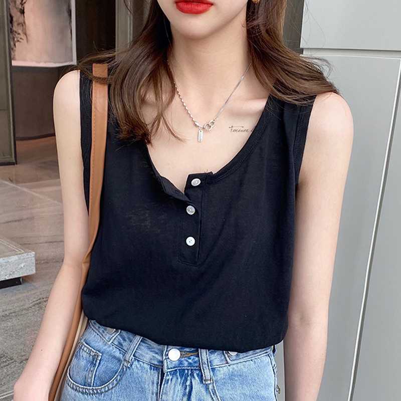 カットソー ヘンリーネック ノースリーブ