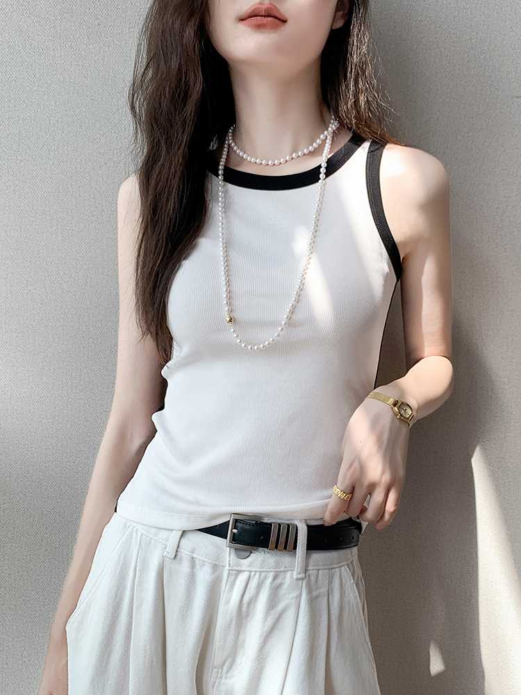 カットソー リブ編みバイカラータンクトップ