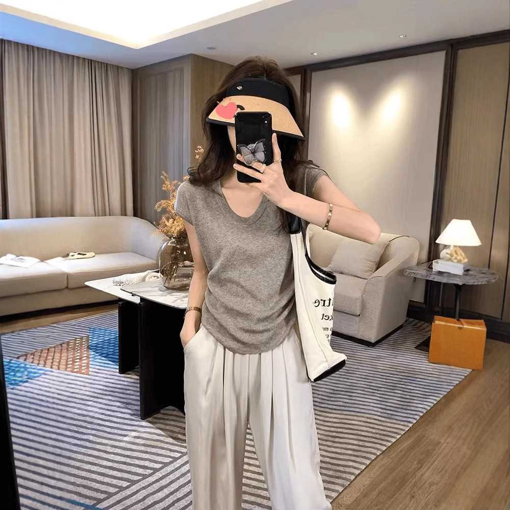 カットソー シンプル優美Uネック半袖カットソー