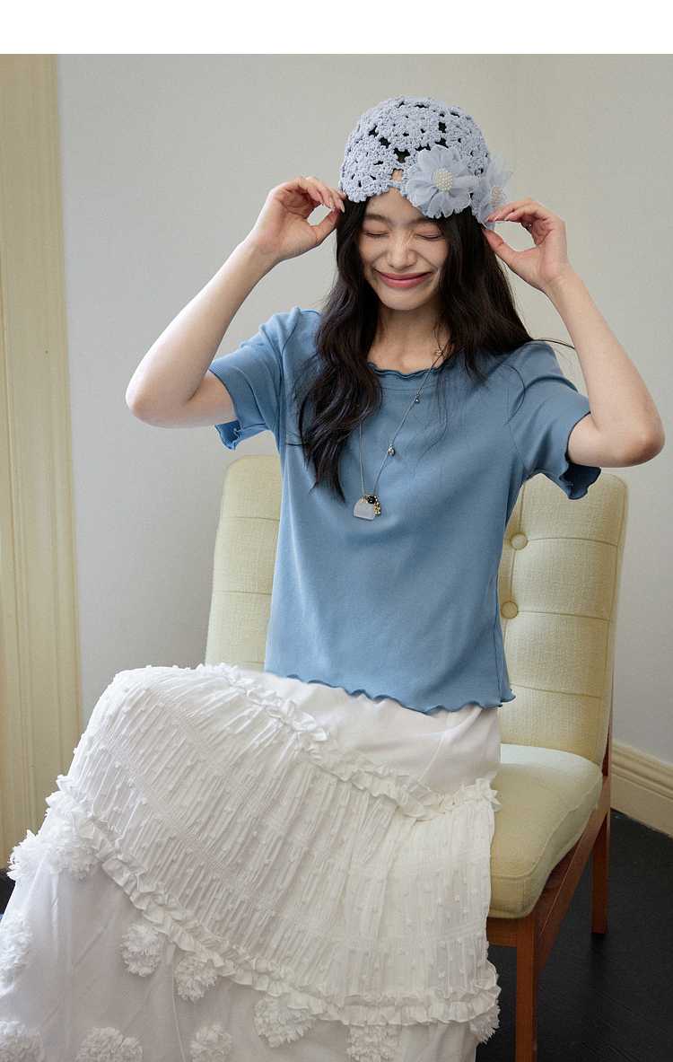 カットソー 波打ち裾 フリル半袖カットソー