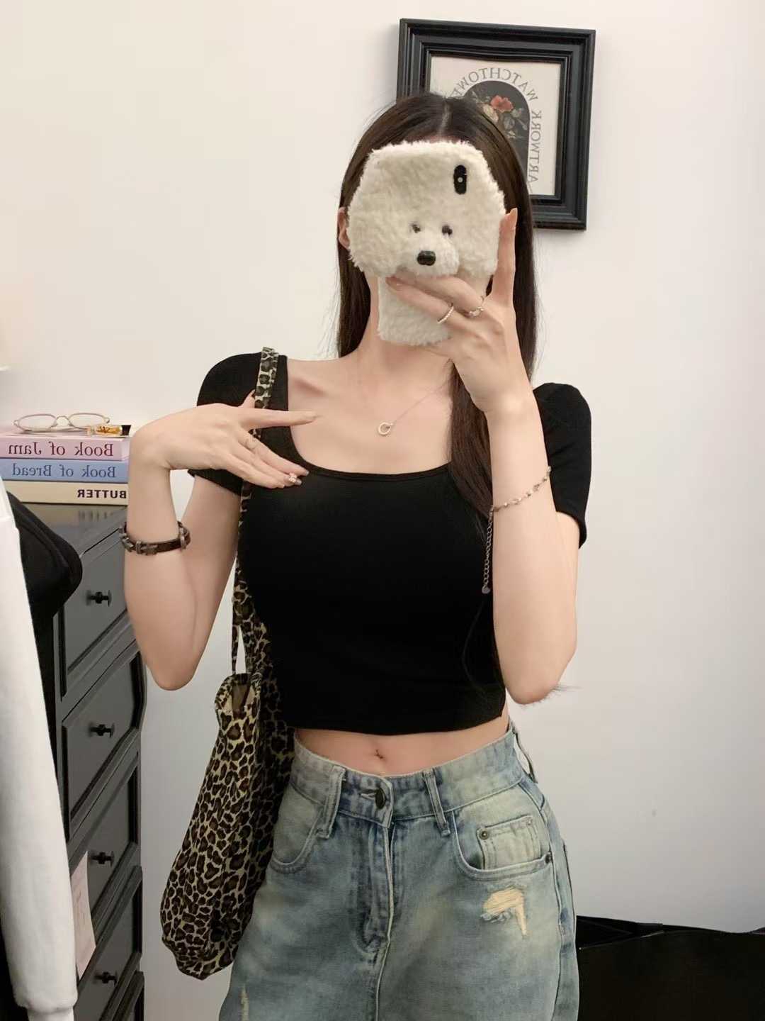 カットソー バッククロス ボートネック ショート丈