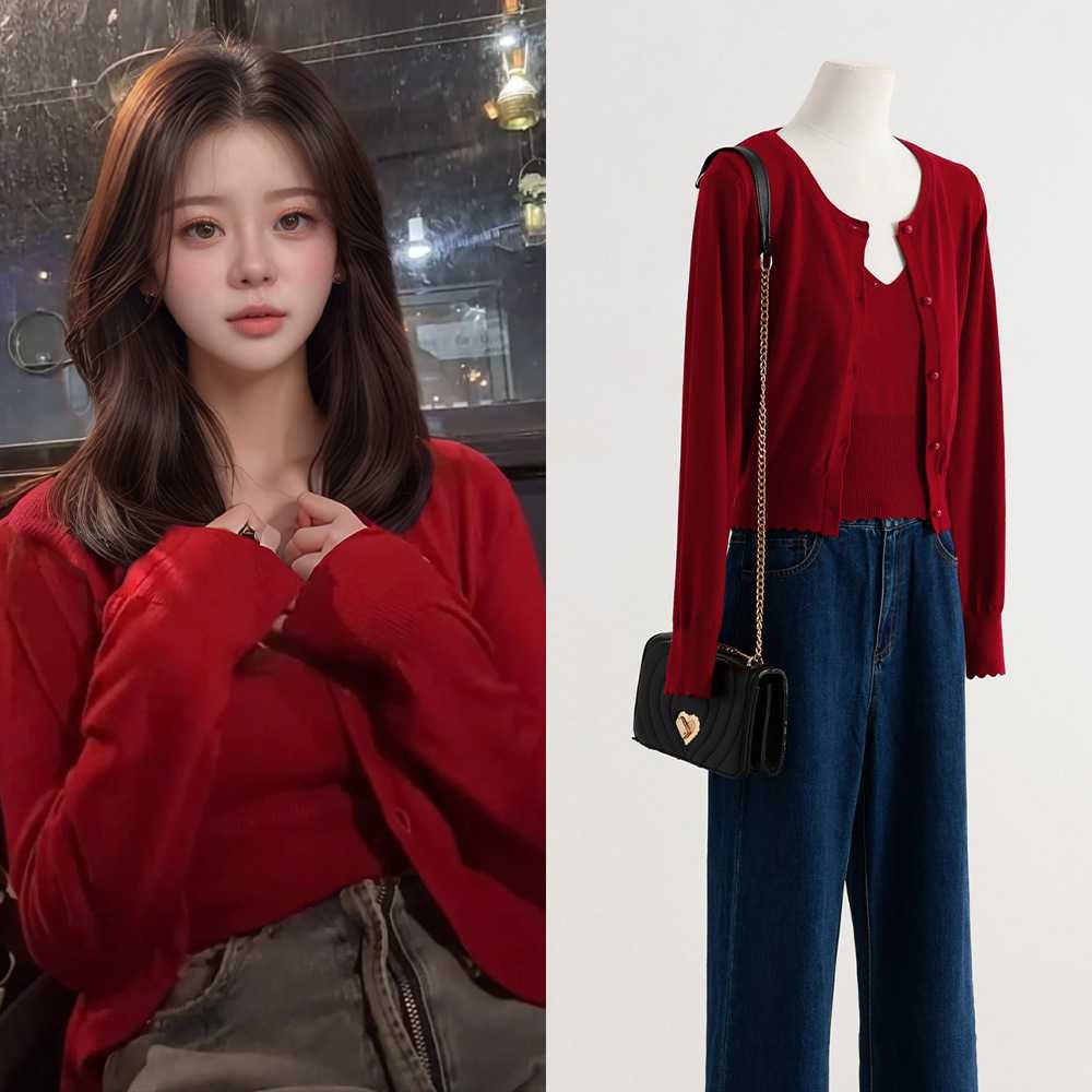 カットソー キーネック アンサンブル ニットカットソー