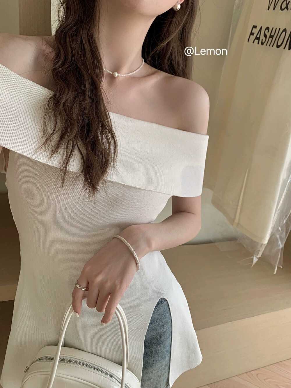 カットソー なめらか肌見せボートネック