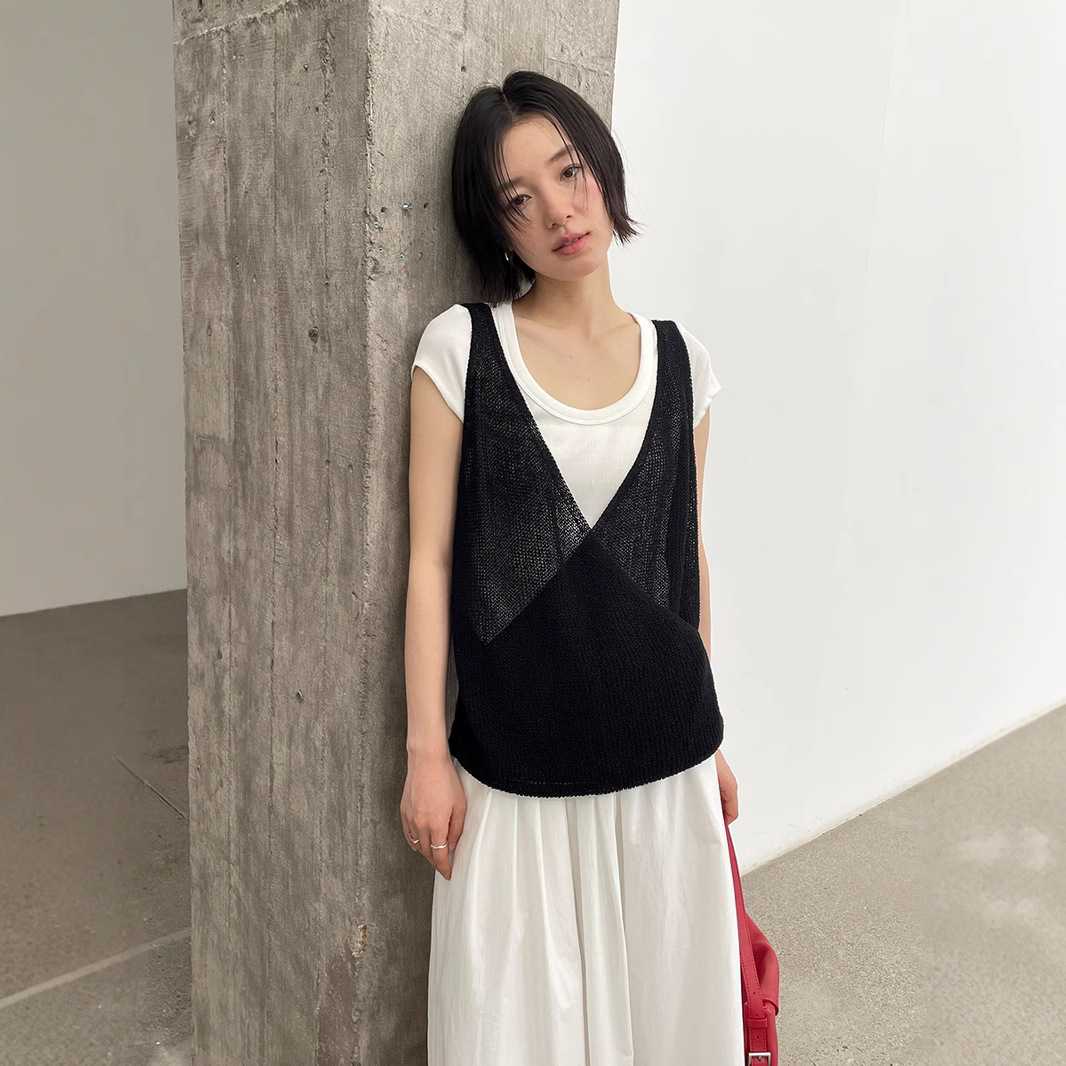 カットソー ニットベスト 深Vネック カットソー