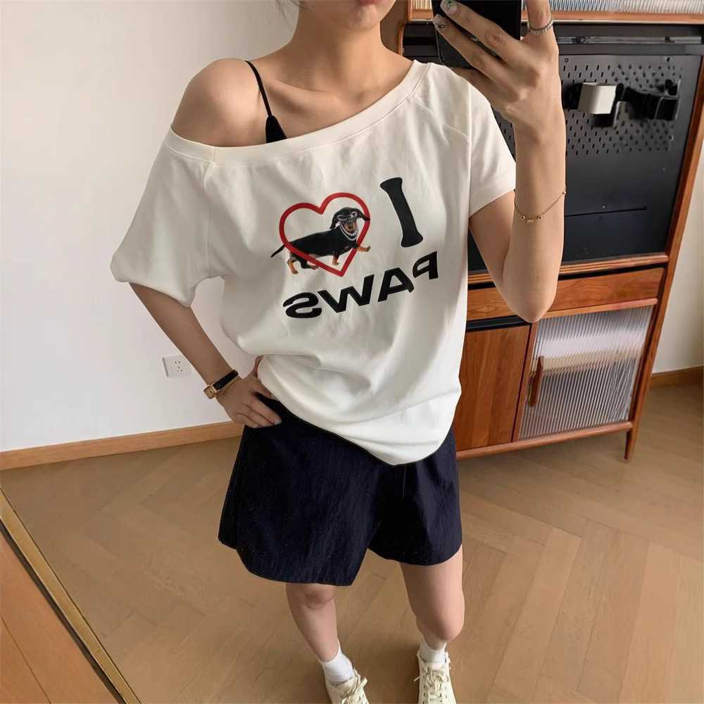 カットソー 愛犬プリント ボートネックカットソー