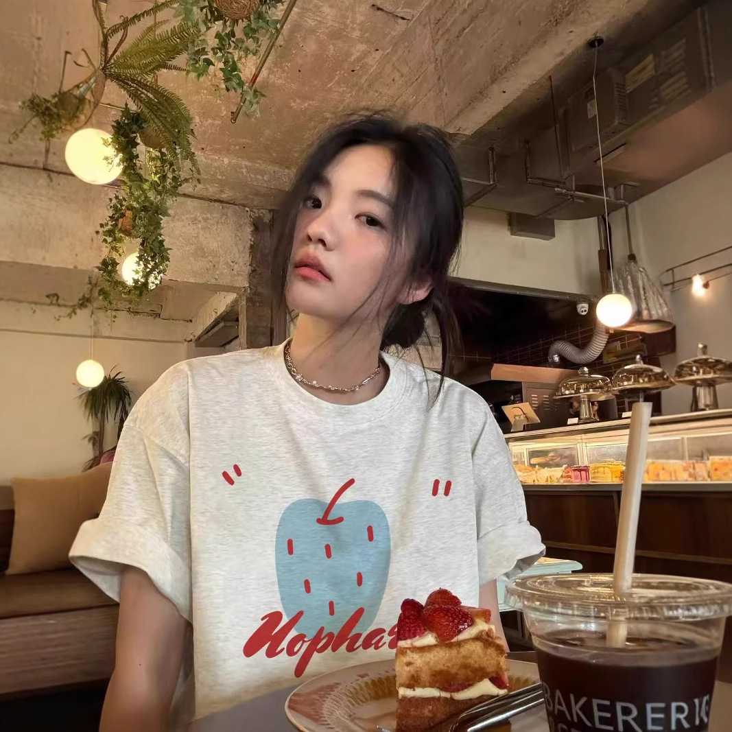 カットソー 果実柄ゆったり半袖カットソー