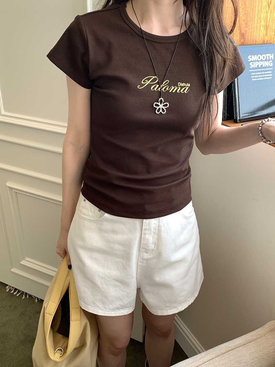 カットソー 上品レタリング入り半袖カットソー