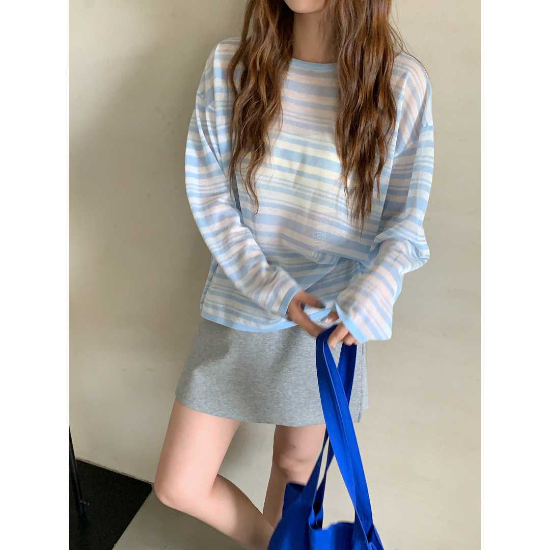 カットソー 優しい肌触り ボーダー柄クルーネック