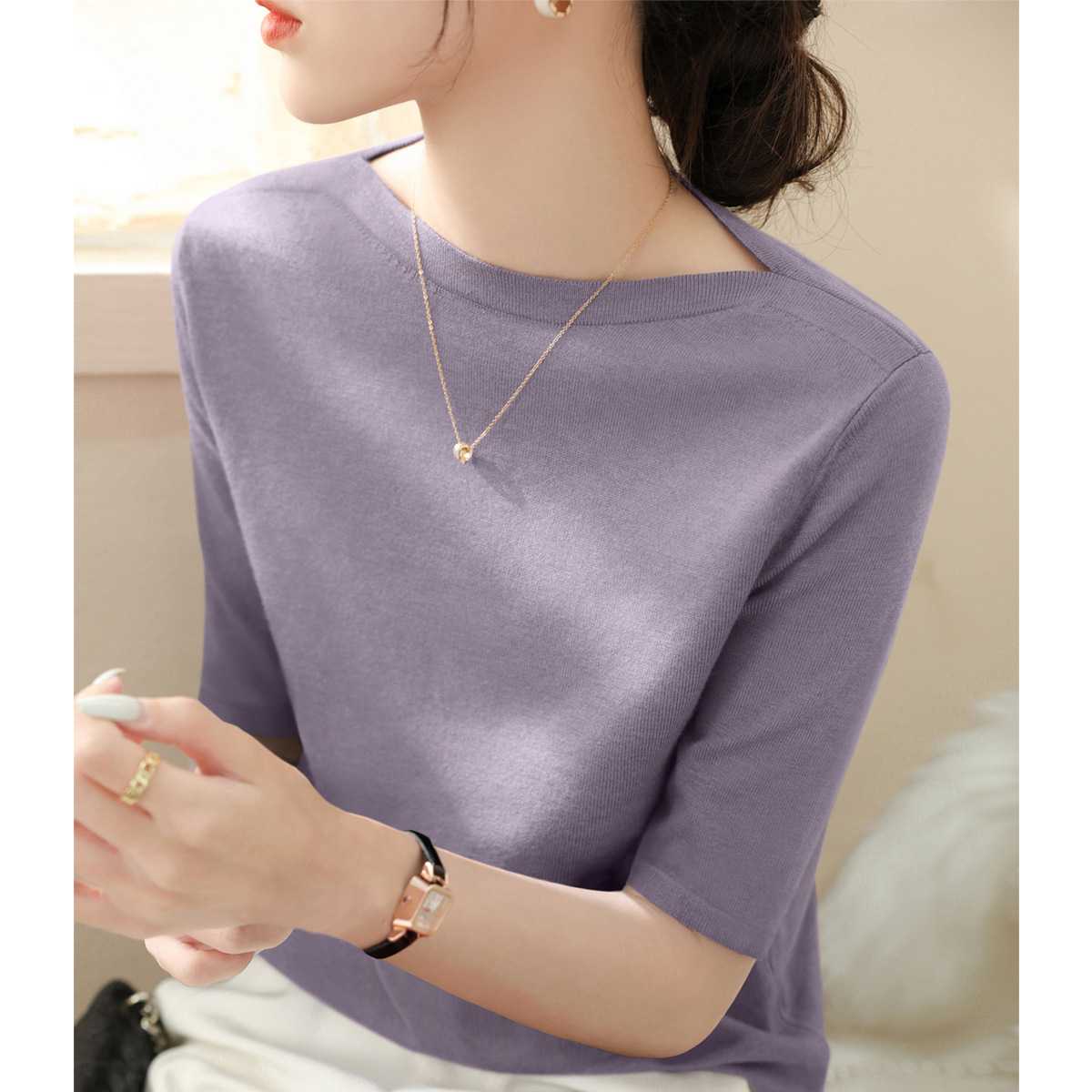 カットソー 上品なシルエット ボートネックカットソー