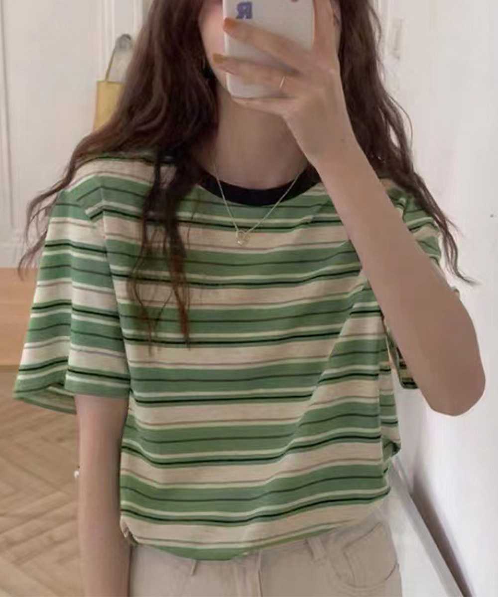 カットソー バイカラーボーダー半袖Tシャツ 夏