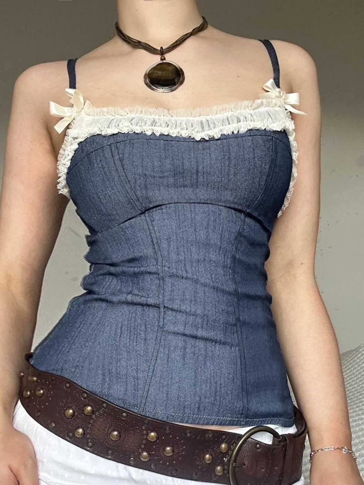 カットソー 2025春夏 レディース ボートネック レース飾りキャミソール