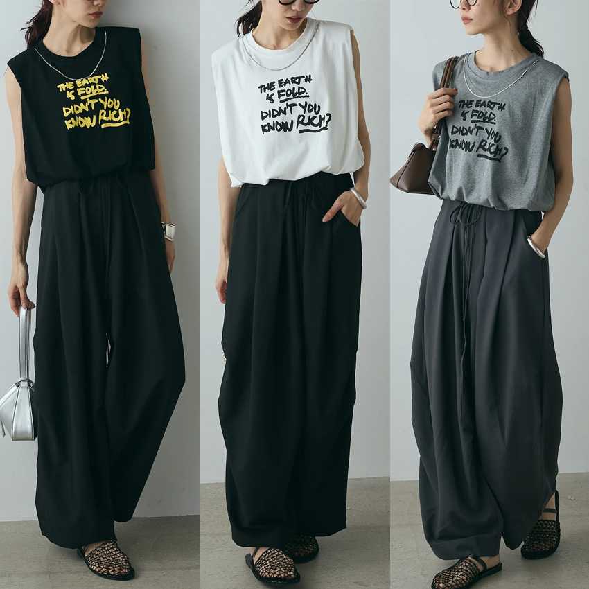 カットソー 2025春夏 メッセージプリント 半袖ノースリーブトップス