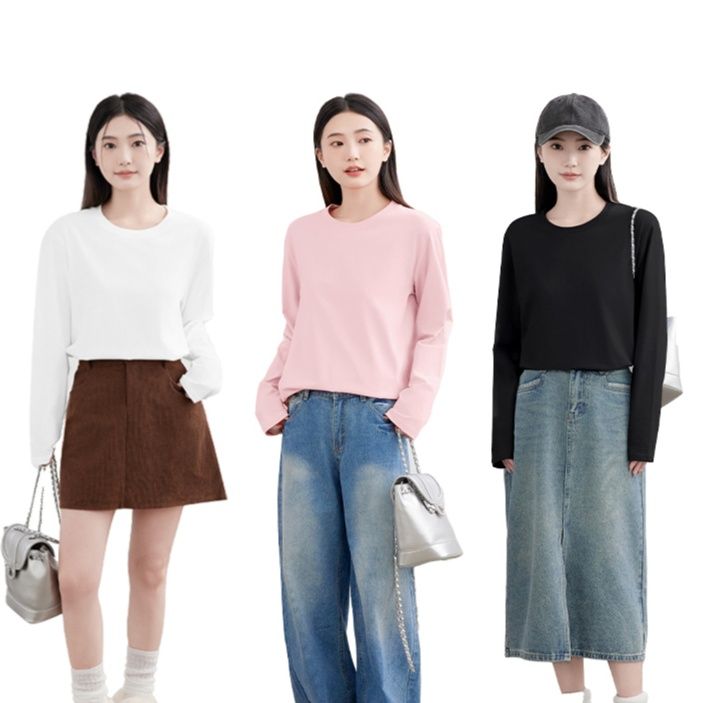 カットソー ゆったりシルエット丸首無地カットソー