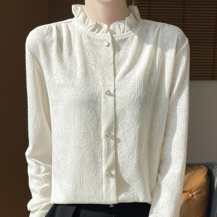 カットソー フリルスタンド襟 シンプル長袖