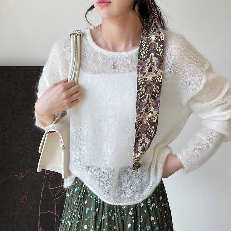 カットソー シアーニット 透け感長袖プルオーバー