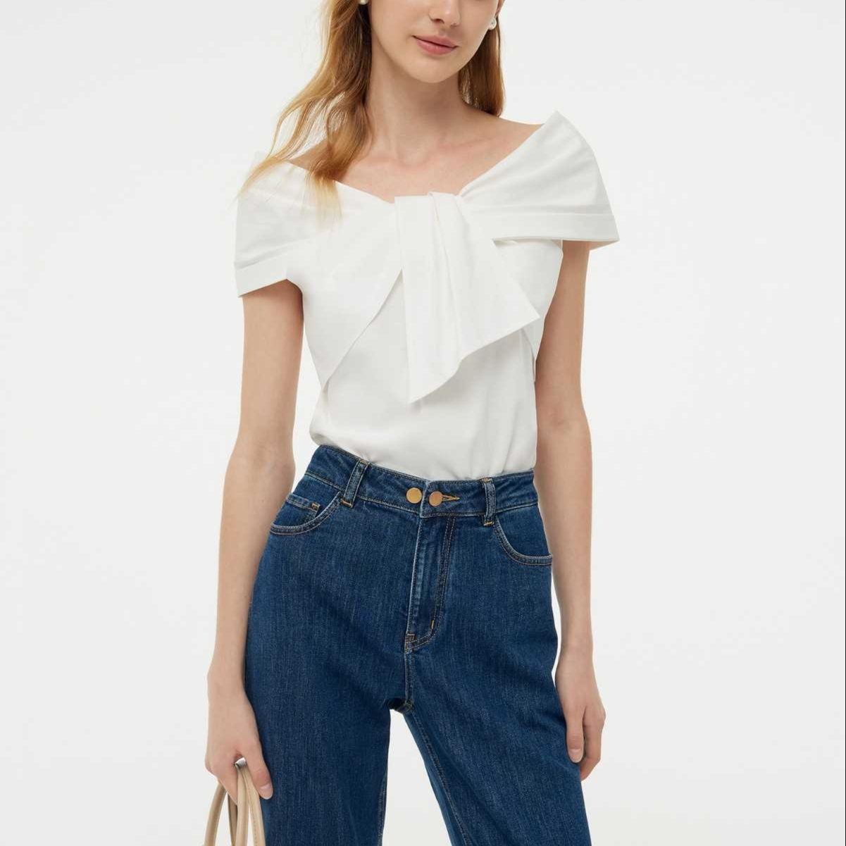 カットソー リボン飾り オフショルダー カットソー