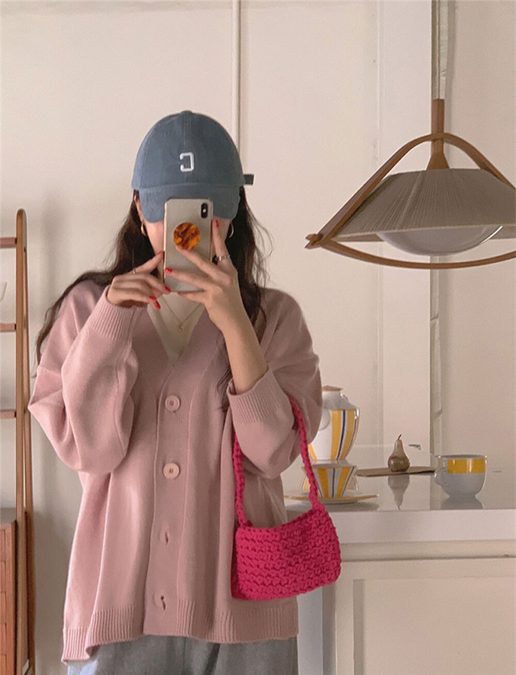 カットソー 秋冬長袖ニットカーディガン暖かいシンプル羽織り