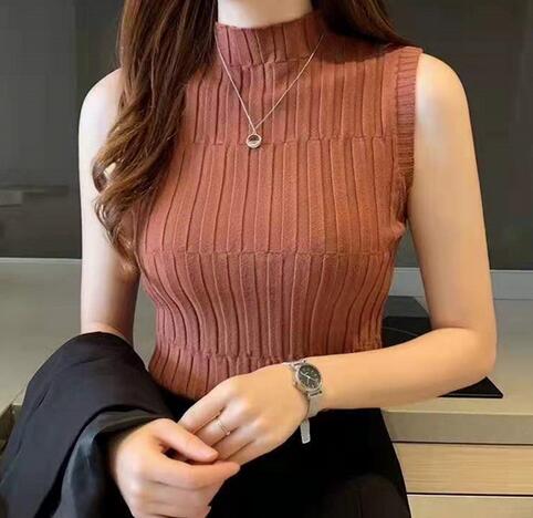 カットソー レディース ハイネック ノースリーブ ニットベスト