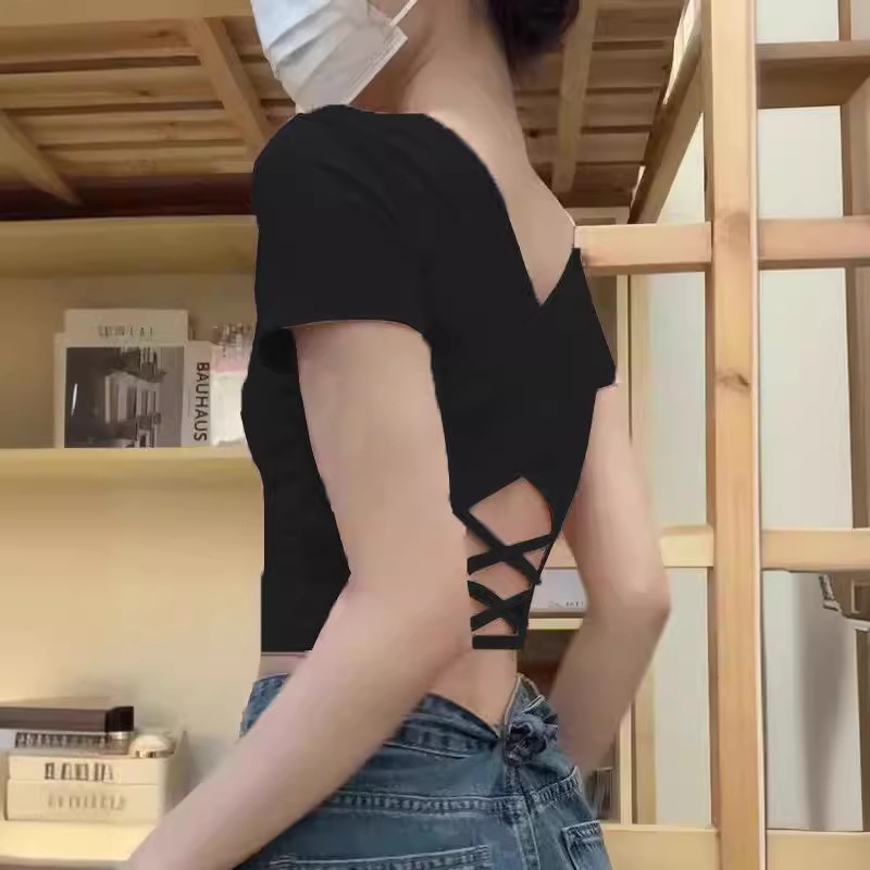 カットソー 背中クロスデザイン七分丈カットソー