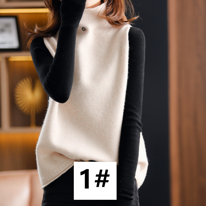 カットソー 秋冬新作 タートルネック ニットベスト 袖なし 体型カバー