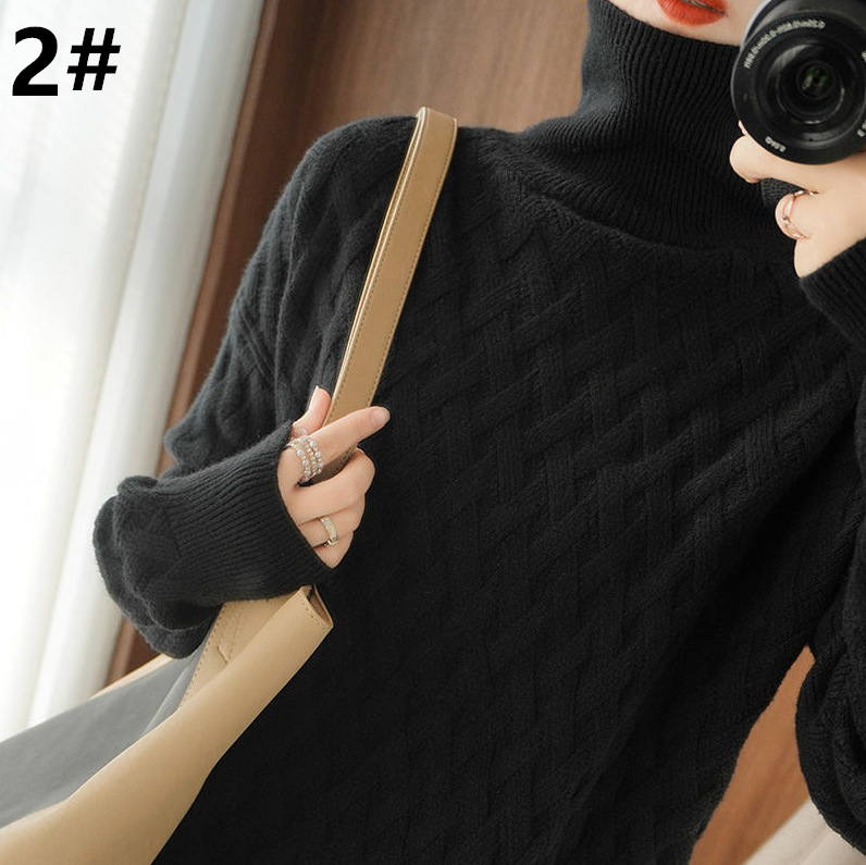 カットソー ハイネック ケーブル編み セーター 厚手 防寒 女性用