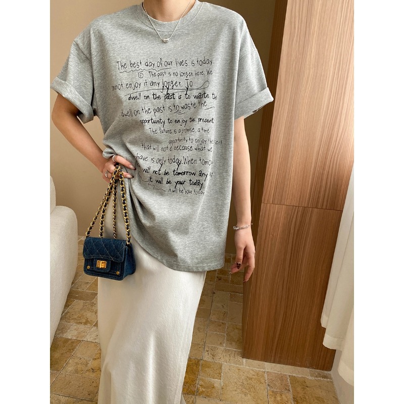 カットソー 詩的メッセージ入りリラックスTシャツ