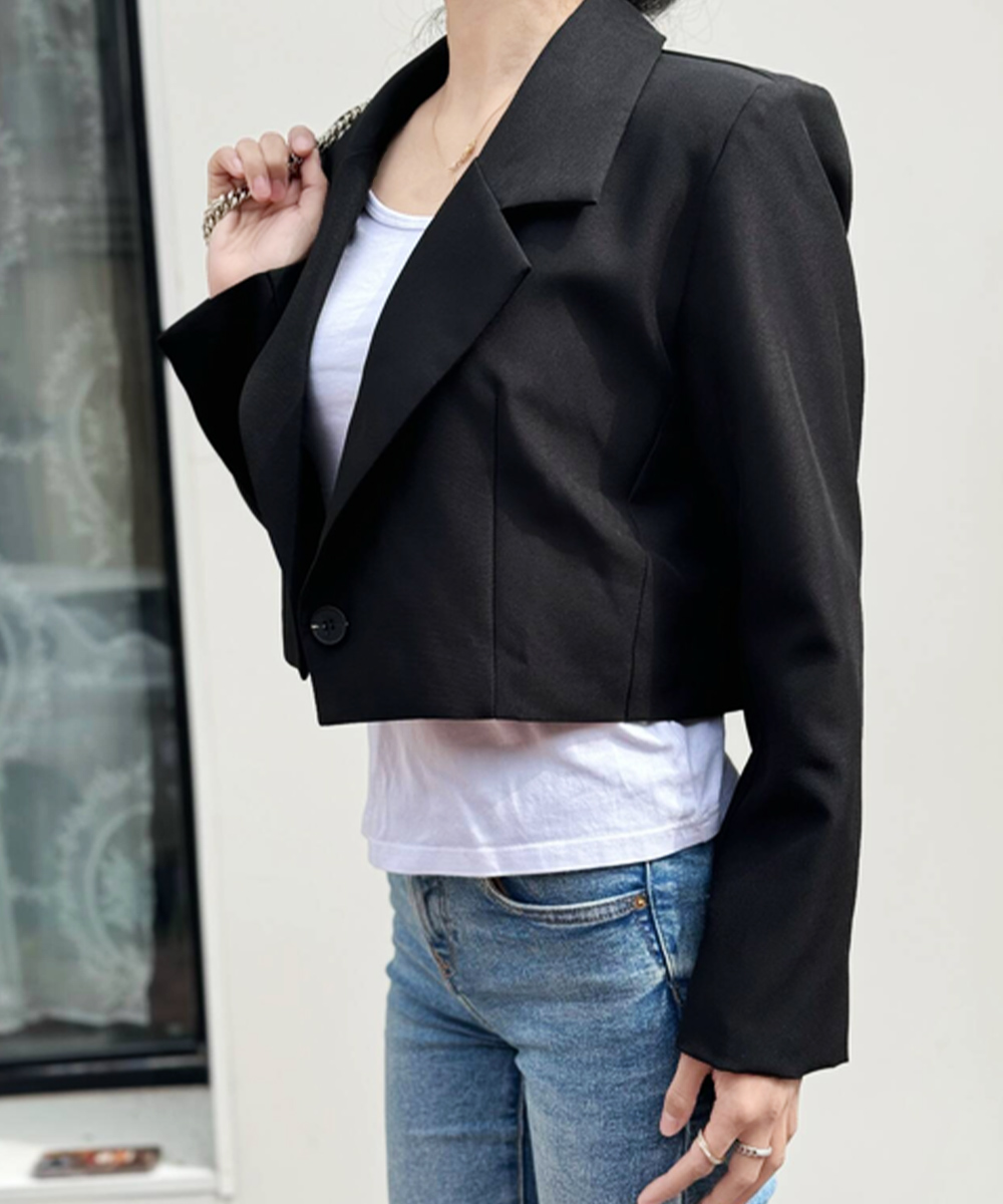 カットソー 長袖ショート丈テーラード韓国風秋服ジャケット