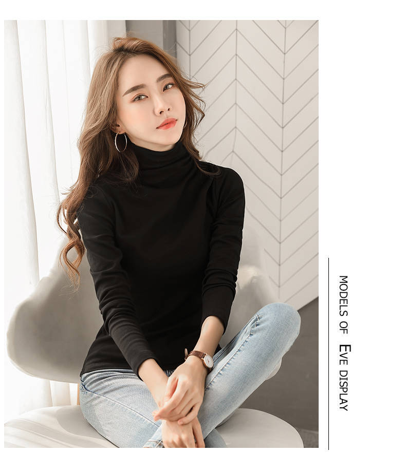 女性用長袖無地タートルネック保温着回し暖かいカットソー