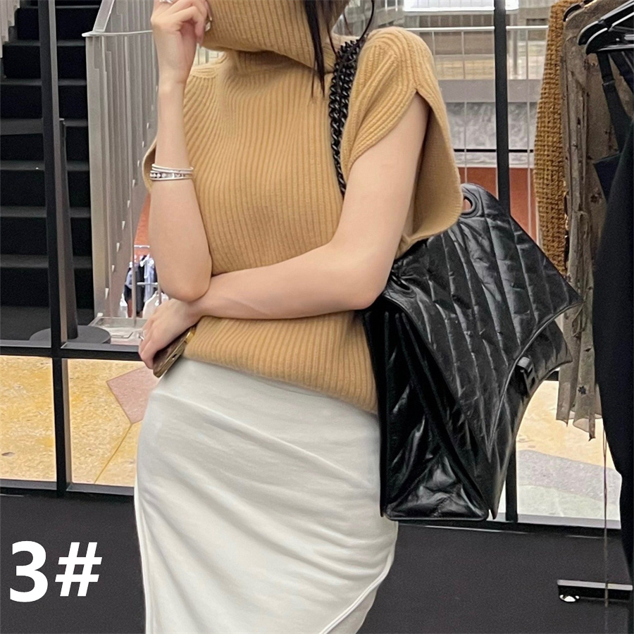 カットソー 秋新作 タートルネック ニットベスト 袖なし 着痩せ レディース