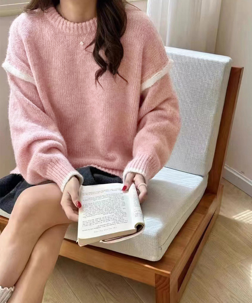 カットソー 長袖ゆったりニット丸首セーター体型カバー冬服