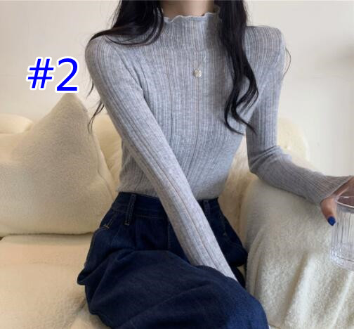 カットソー 秋冬レディースハイネックニットセーター細身リブ編み