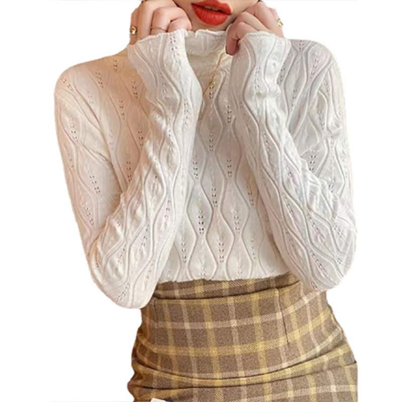 カットソー 2025新作 女性用ハイネック編み込み柄長袖薄手セーター