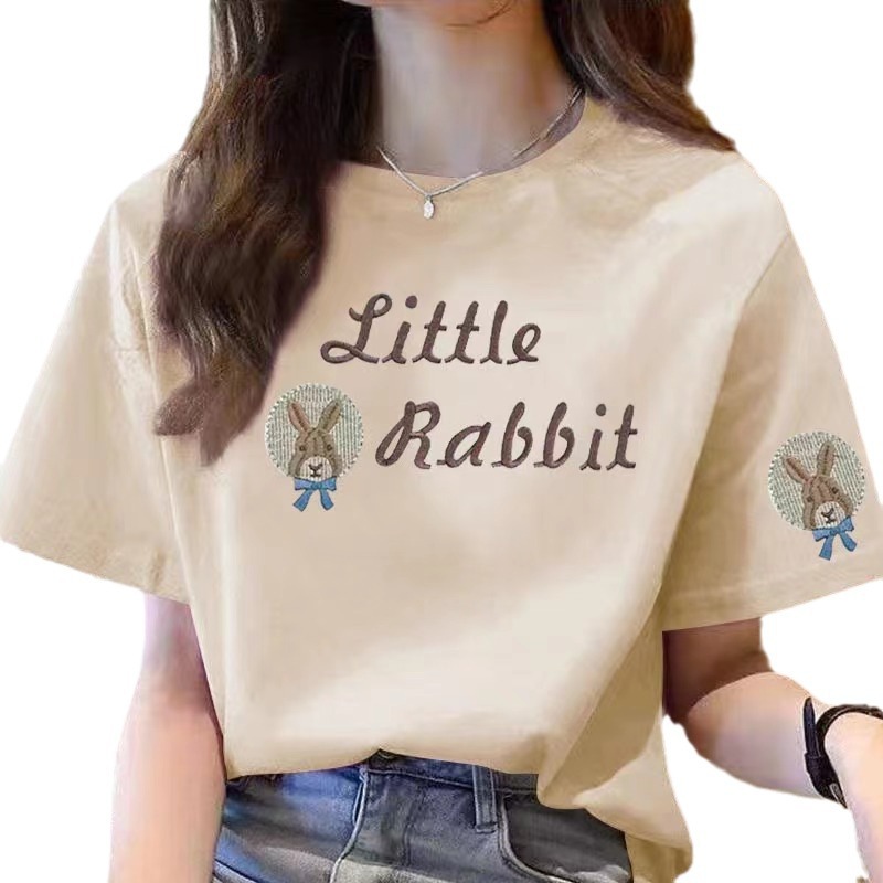 カットソー うさぎ刺繍入り ゆったり半袖
