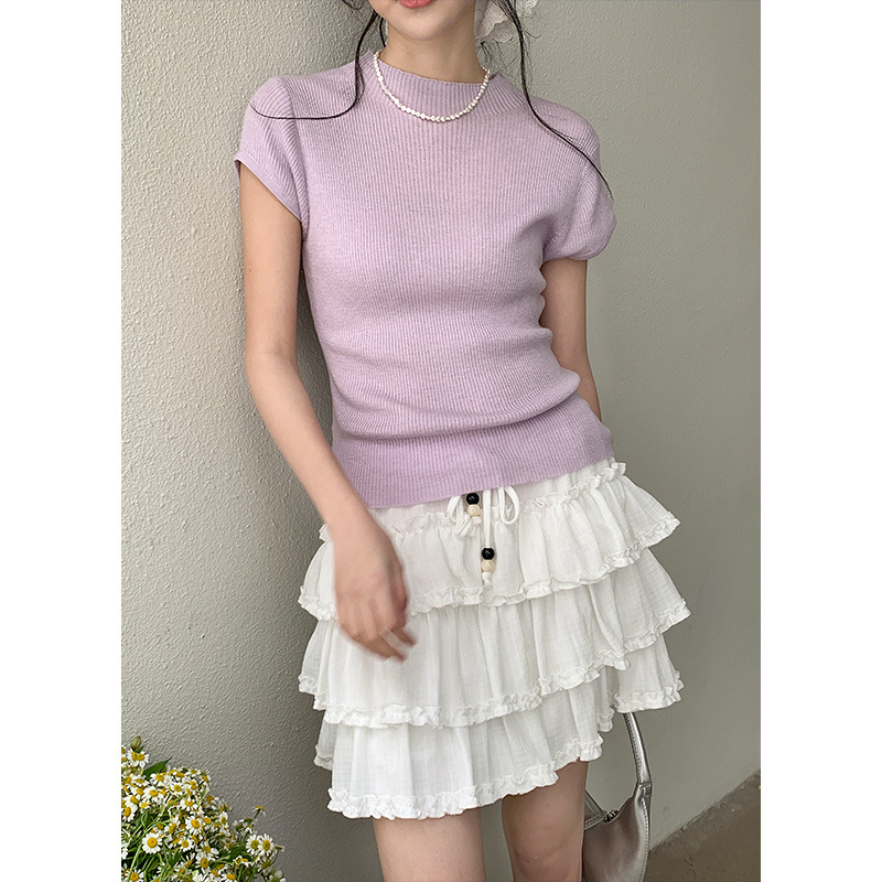 カットソー カットソー リブ編み優美フィット半袖