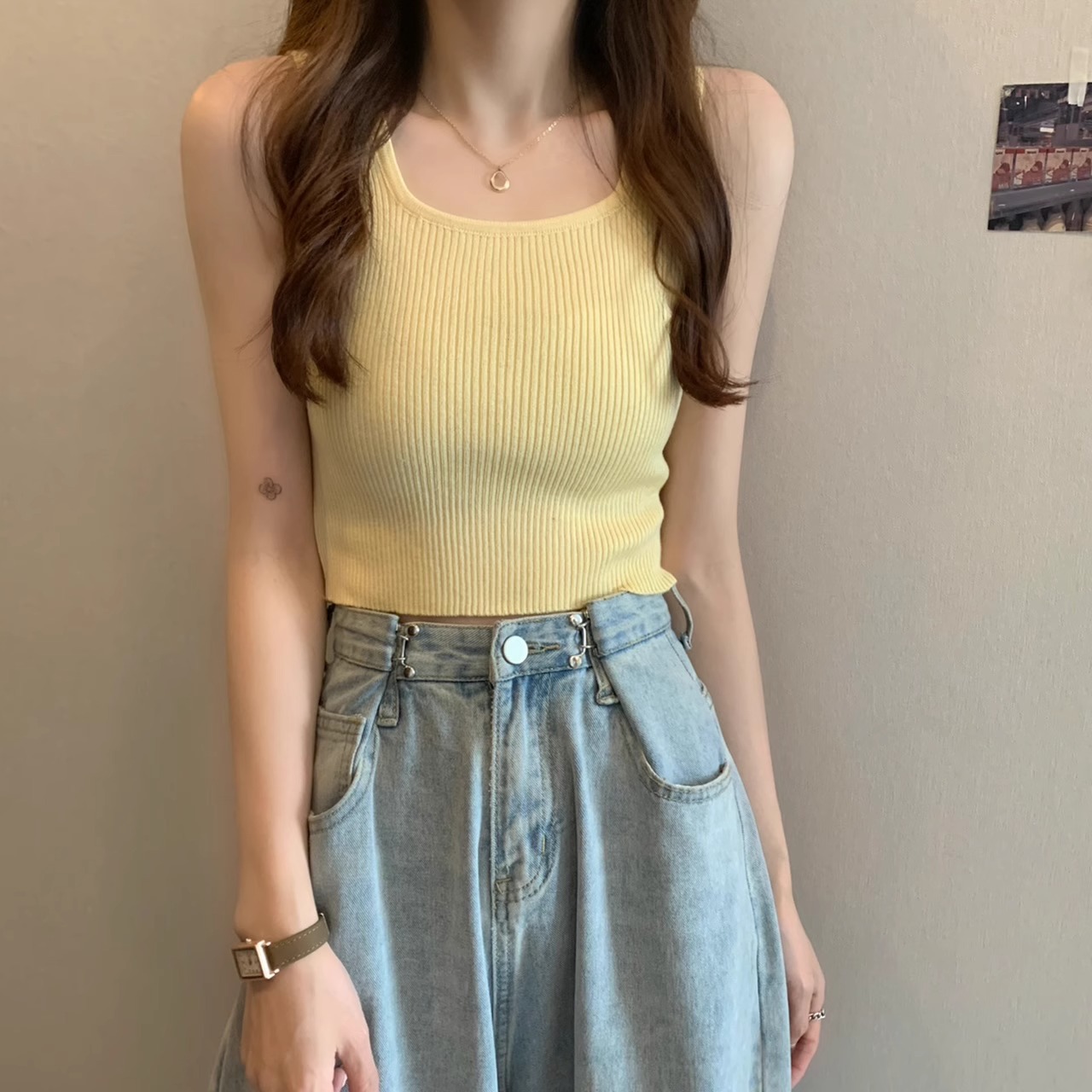 カットソー 優美リブ編みノースリーブカットソー