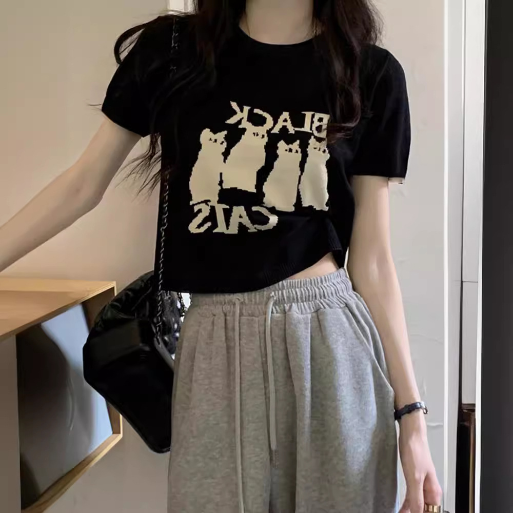 カットソー カットソー 猫シルエットプリント半袖