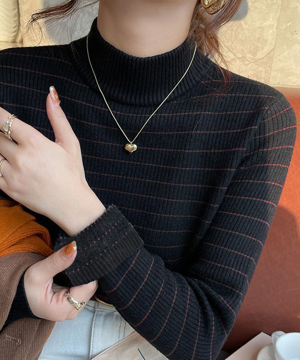 カットソー 裏微起毛ハイネックニット厚手ボーダー柄