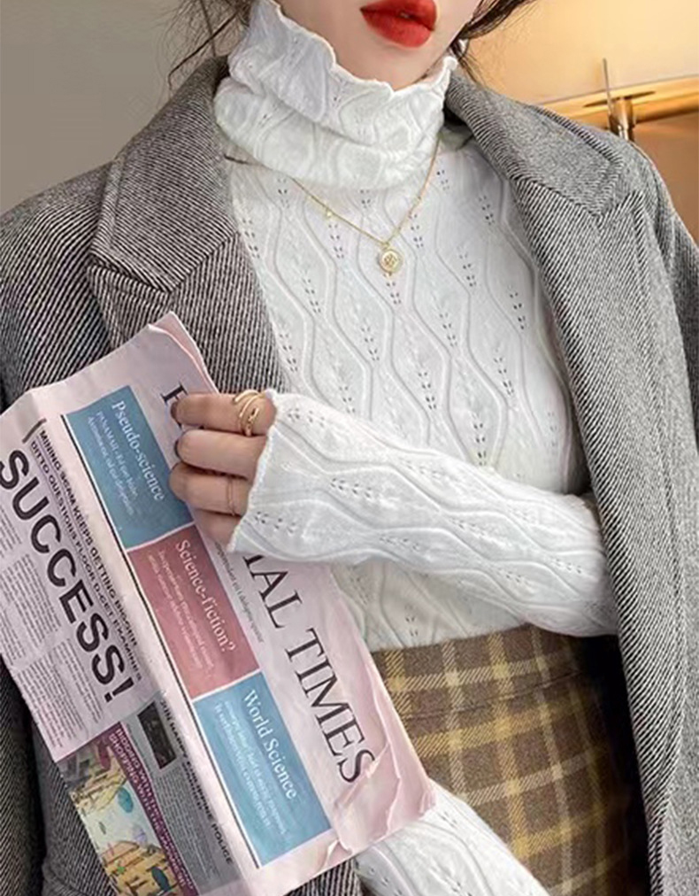 カットソー 2025新作 女性用ハイネック編み込み柄長袖薄手セーター