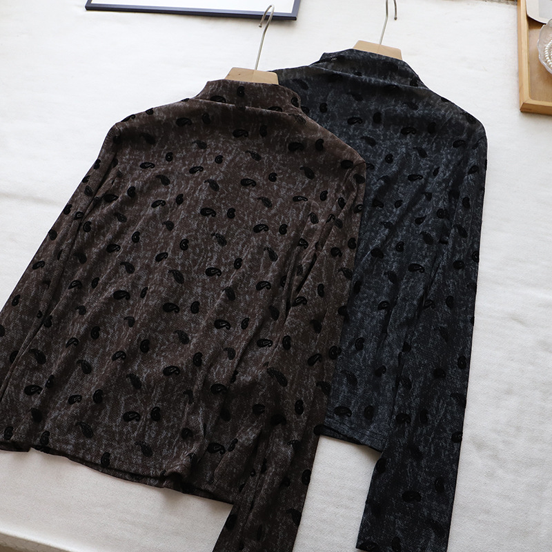 韓国風ペイズリー柄ハイネックカットソー 3色展開