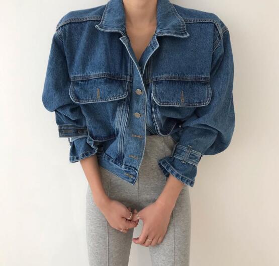 カットソー 韓国風長袖デニムジャケット秋服ヴィンテージ上着