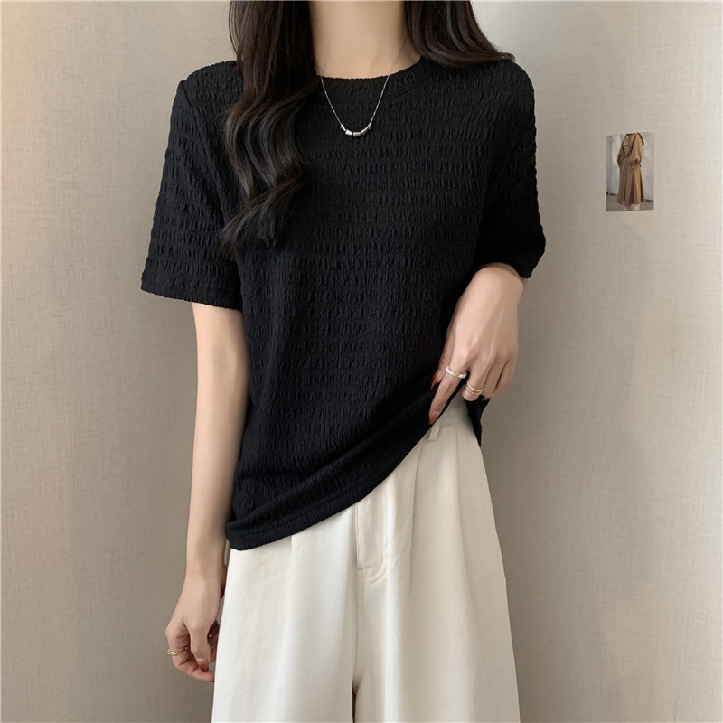 カットソー シャーリング加工 シンプル半袖