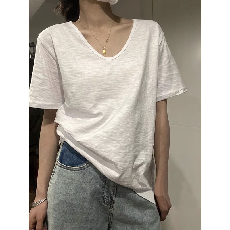 カットソー なめらか素材のゆったりVネック