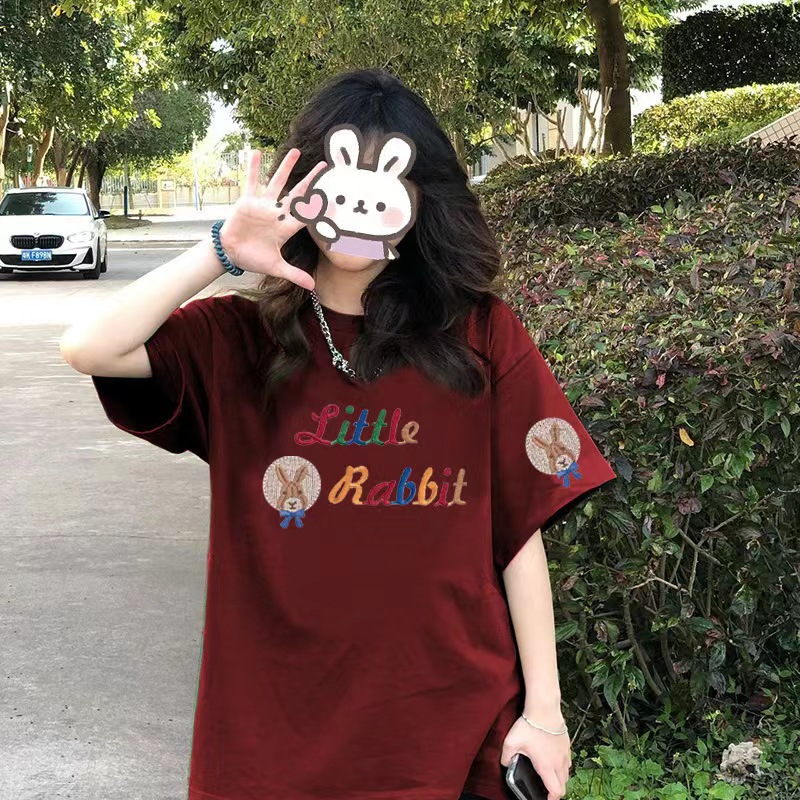 カットソー うさぎ刺繍入り ゆったり半袖