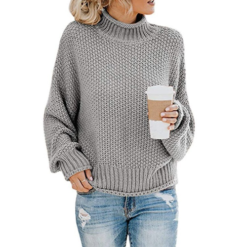 カットソー 透かし編みニットセーター タートルネック長袖