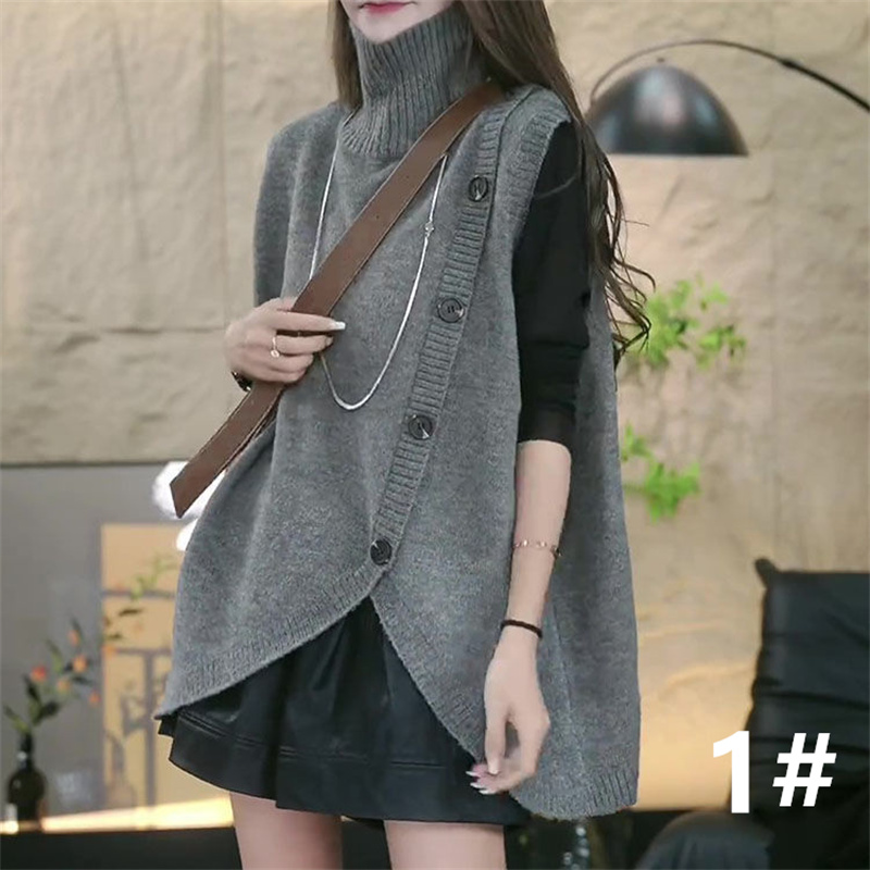 カットソー 秋冬新作タートルネック袖なしニットベスト体型カバー