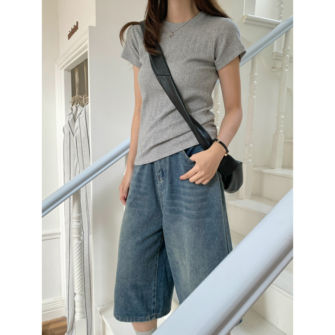 カットソー 縦縞デザイン シンプル半袖