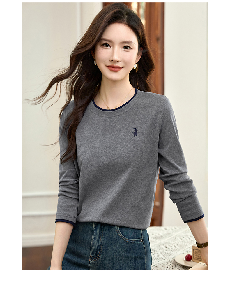 カットソー ワンポイント刺繍バイカラー長袖Tシャツ